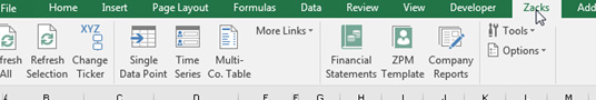 Zacks Advisor Tools Handy Excel Ribbon